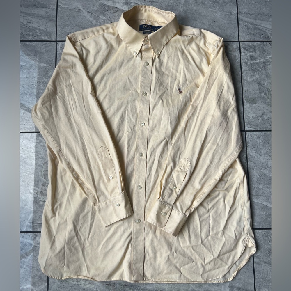 Polo Ralph Lauren Men’s yellow 100% Cotton, Long Sleeve Button Up Shirt Pony XL